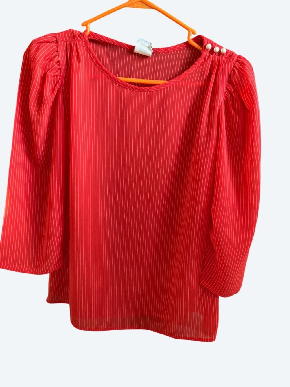 Topson Downs Red & White Striped Womens Blouse Large Polyester Puff Sleeve - Picture 6 of 15